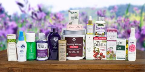 A collection of body care products and flower-powered products