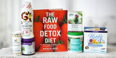 A selection of all-natural detox products, plus a detox diet book