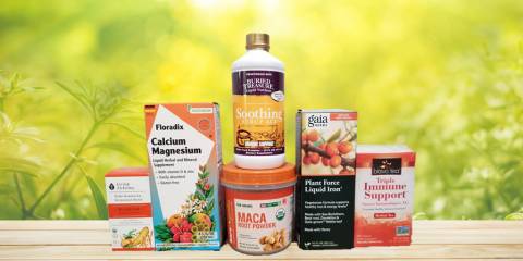 a selection of all-natural supplements and superfoods for strength and energy