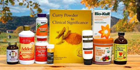 a selection of all-natural supplements, superfoods, and body-care products