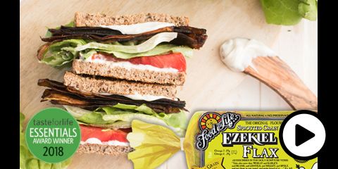 a vegan sandwich made with flax bread
