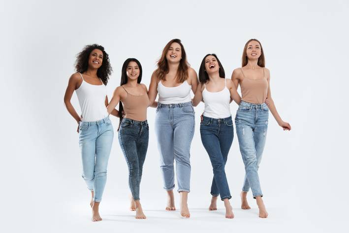 Body Positivity a group of happy, healthy women with different body types