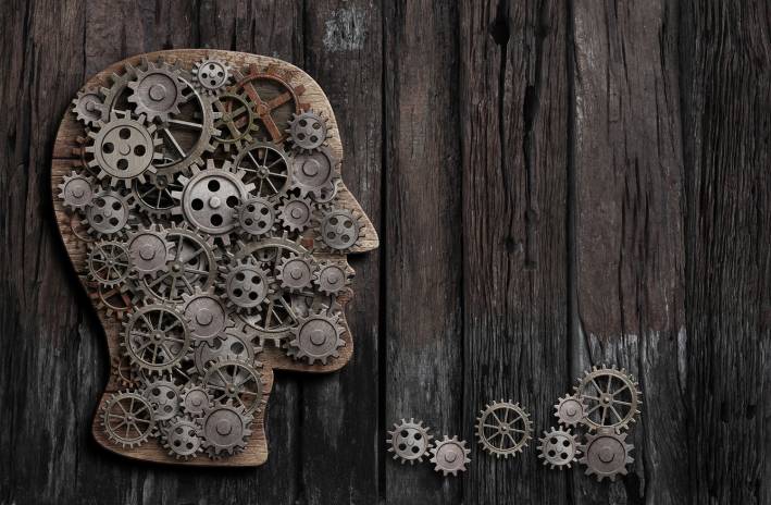 Natural Ways to Support Brain Health as You Age A wooden cut-out of a head with interlocking gears inside it