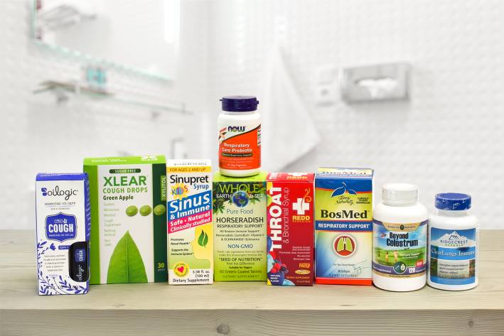 A selection of natural remedies and supplements for sinuses and respiration