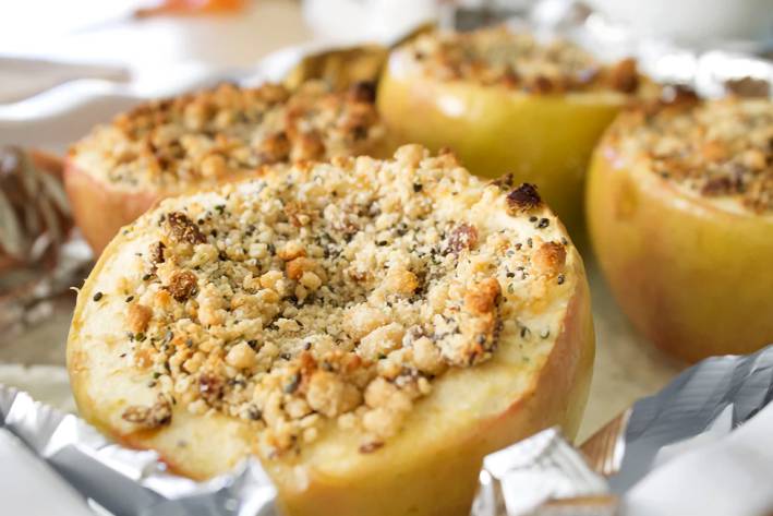 Baked Apple Stuffed Crumble baked apples stuffing with filling and topped with crumble