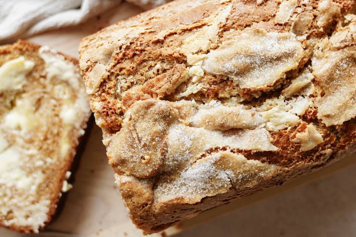 Crème Brûlée Loaf a loaf of dessert bread with cream cheese and vanilla