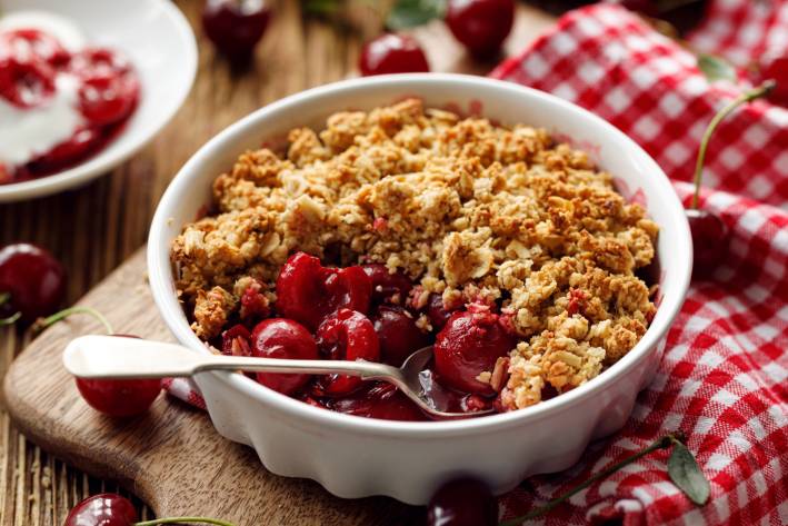 No-Bake Cherry Crumble a bowl of no-bake cherry crumble