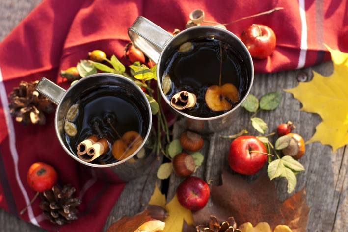 Warm Apple Tea hot mugs of red tea with apple and cinnamon