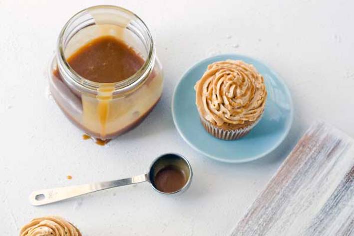 Coconut Sugar Cupcakes a gluten-free cupcake and a jar of caramel