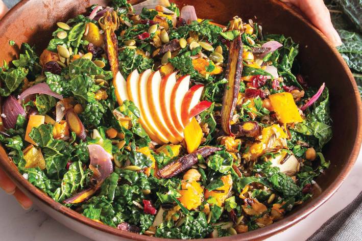 Harvest Salad a hearty bowl of salad with seasonal squash and root vegetables