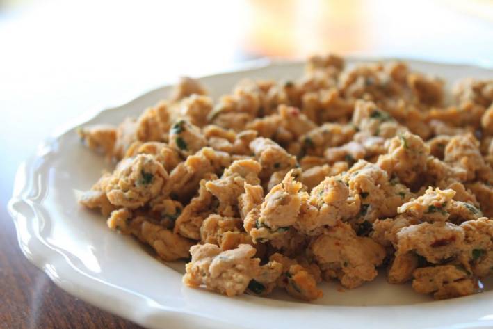 Homemade Chicken Sausage a plate of pan-cooked chicken sausage