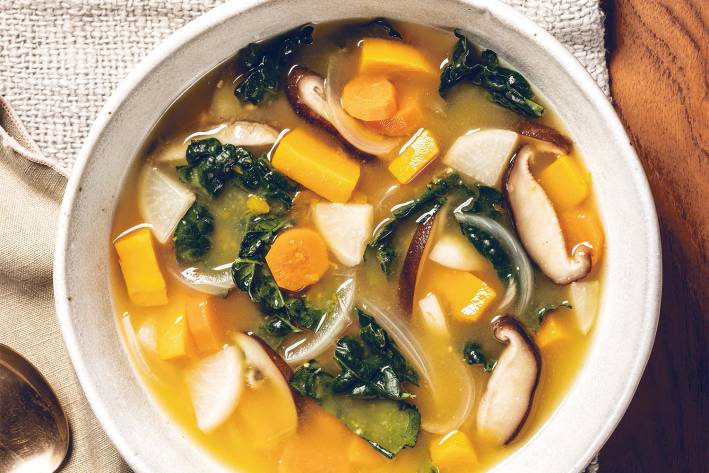 Loaded Vegetable Miso Soup a hearty bowl of vegan miso soup with mushrooms