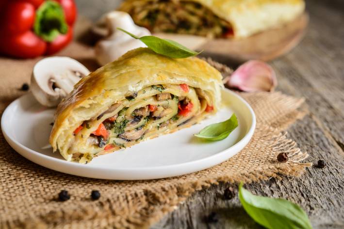 Savory Vegetable Strudel a strudel stuffed with vegetables and mushrooms