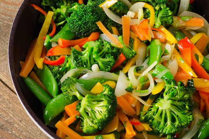 Vegetable Stir-Fry with Cashews a pan full of vegetables ready for stir-fry