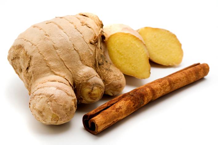Stay Warm with Culinary Botanicals ginger root and a stick of cinnamon