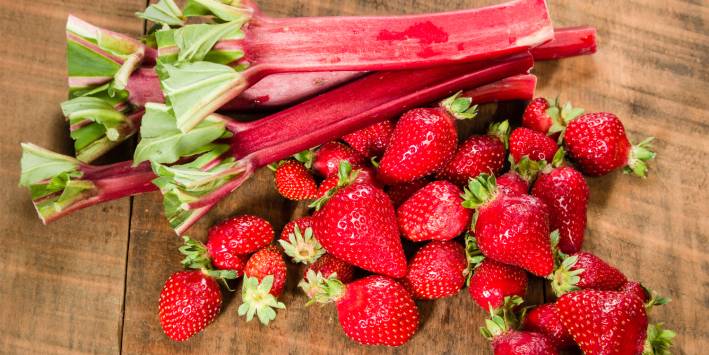Summer Season Fruits and Vegetables Rhubarb and Strawberries